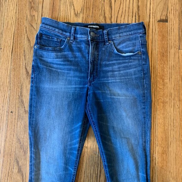 Express Med Wash Legging High Rise Stretch Plus Blue Denim Perfect 6P Short Pet - Picture 5 of 10